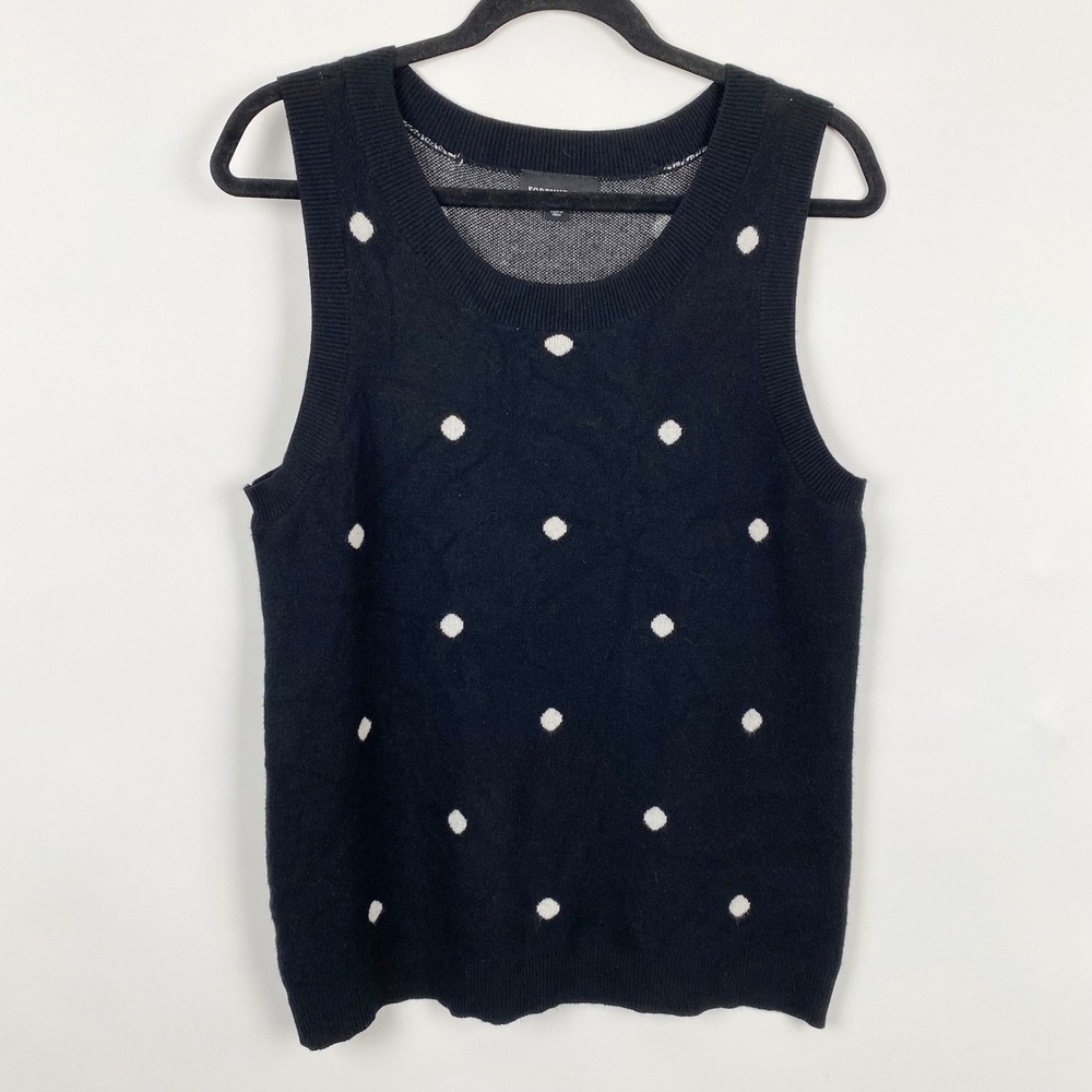 Fortune + Ivy Polka Dot Knit Sleeveless Sweater Vest Womens L Black White
